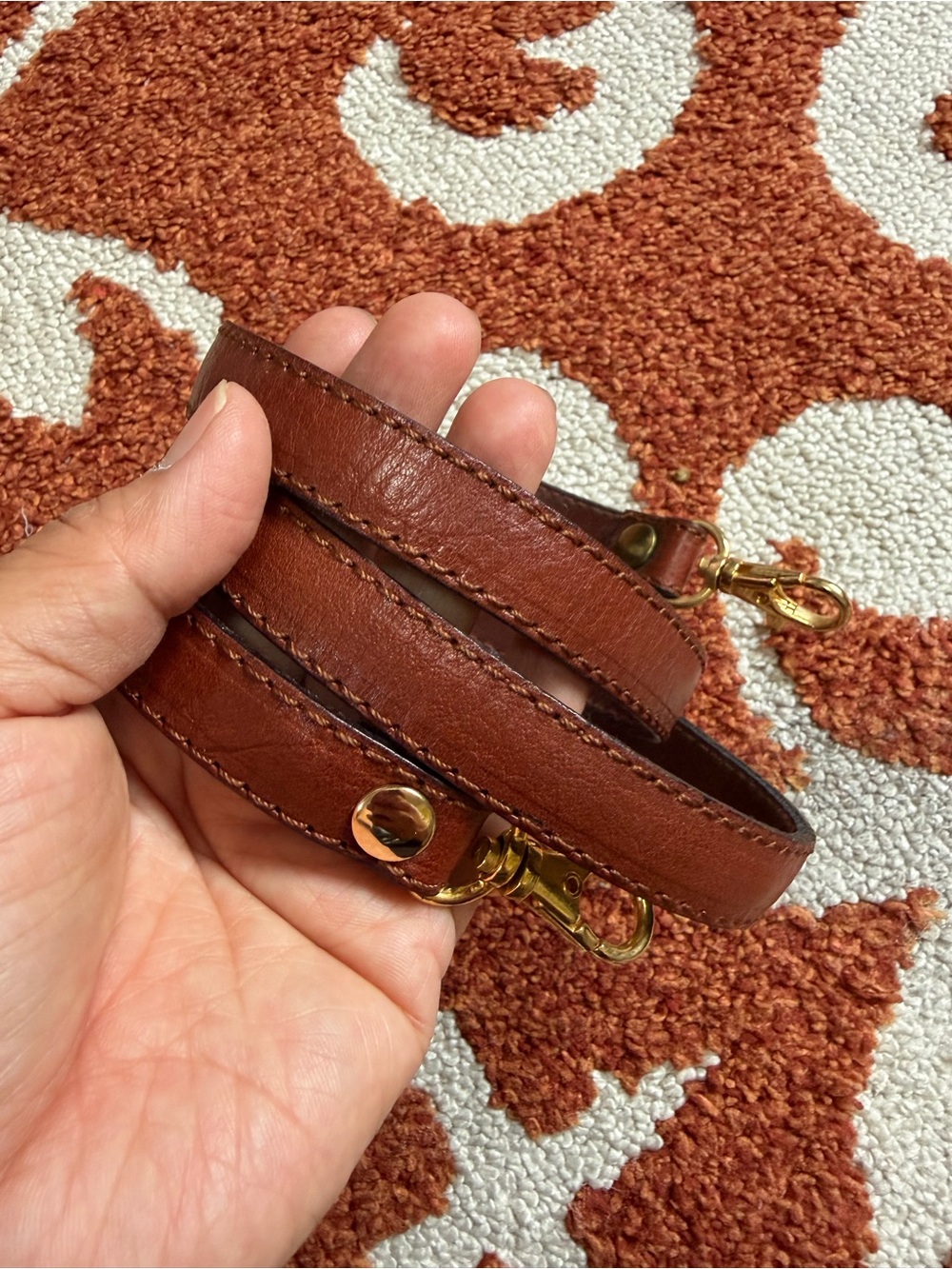 Brown Leather Bag Strap with Gold Hardware